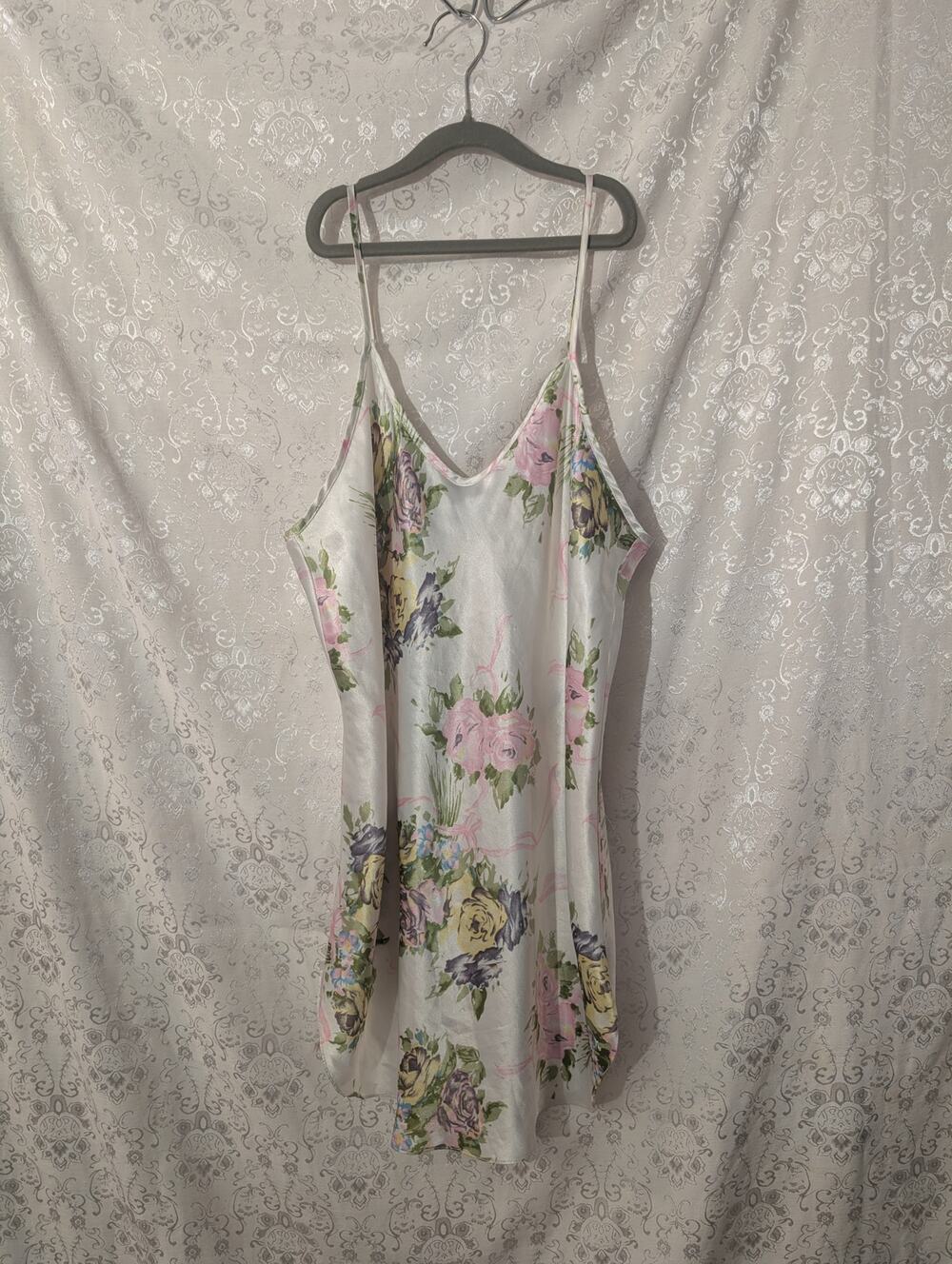 Vintage 90s LA Intimates Floral Satin Slip Dress Nightgown